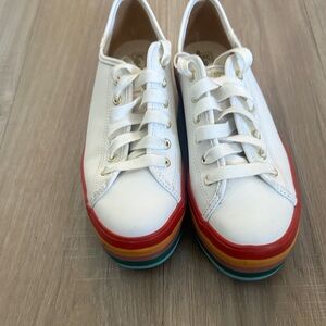 Ked’s size 9 White Sneakers with platform Rainbow Sole